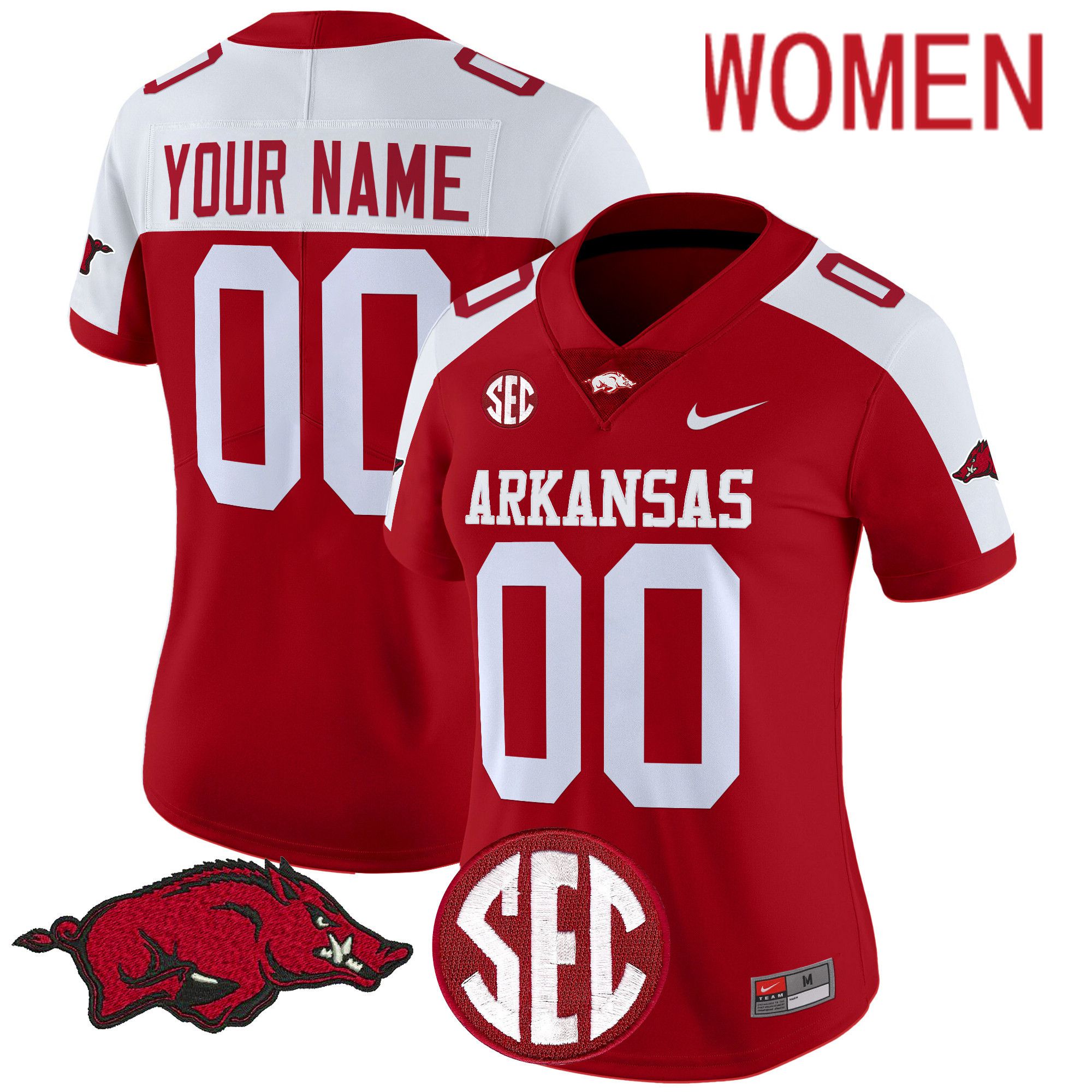 Women Arkansas Razorbacks Red Nike 2024 Vapor Limited Custom NCAA Jersey style 1->customized ncaa jersey->Custom Jersey